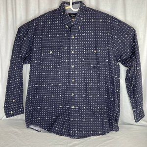 Roper Button Down Shirt Blue Gray Horseshoe Horse Cowboy Western Rodeo Large